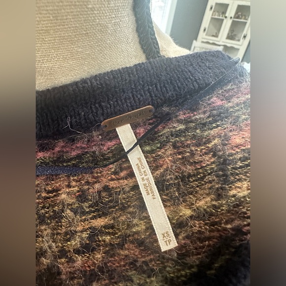 Free People Mini Sweater Dress Navy Blue Fair Isle Nordic Tunic Wool Blend XS - Picture 5 of 6